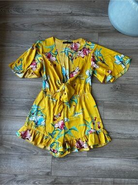 Darling Yellow Floral Tie-Front Romper